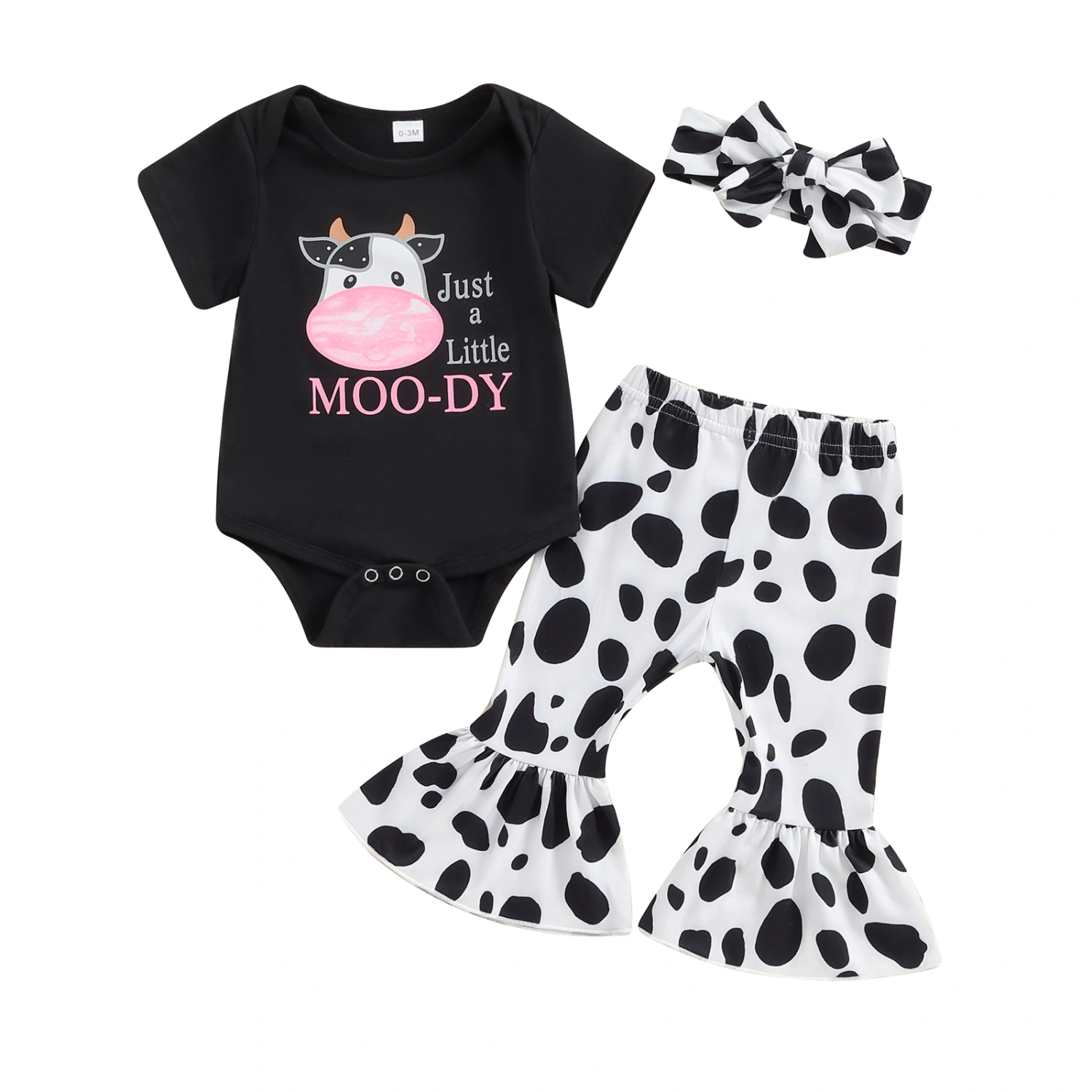 Baby Girl Summer Outfits Letter Cow Print Rompers Pants Headband