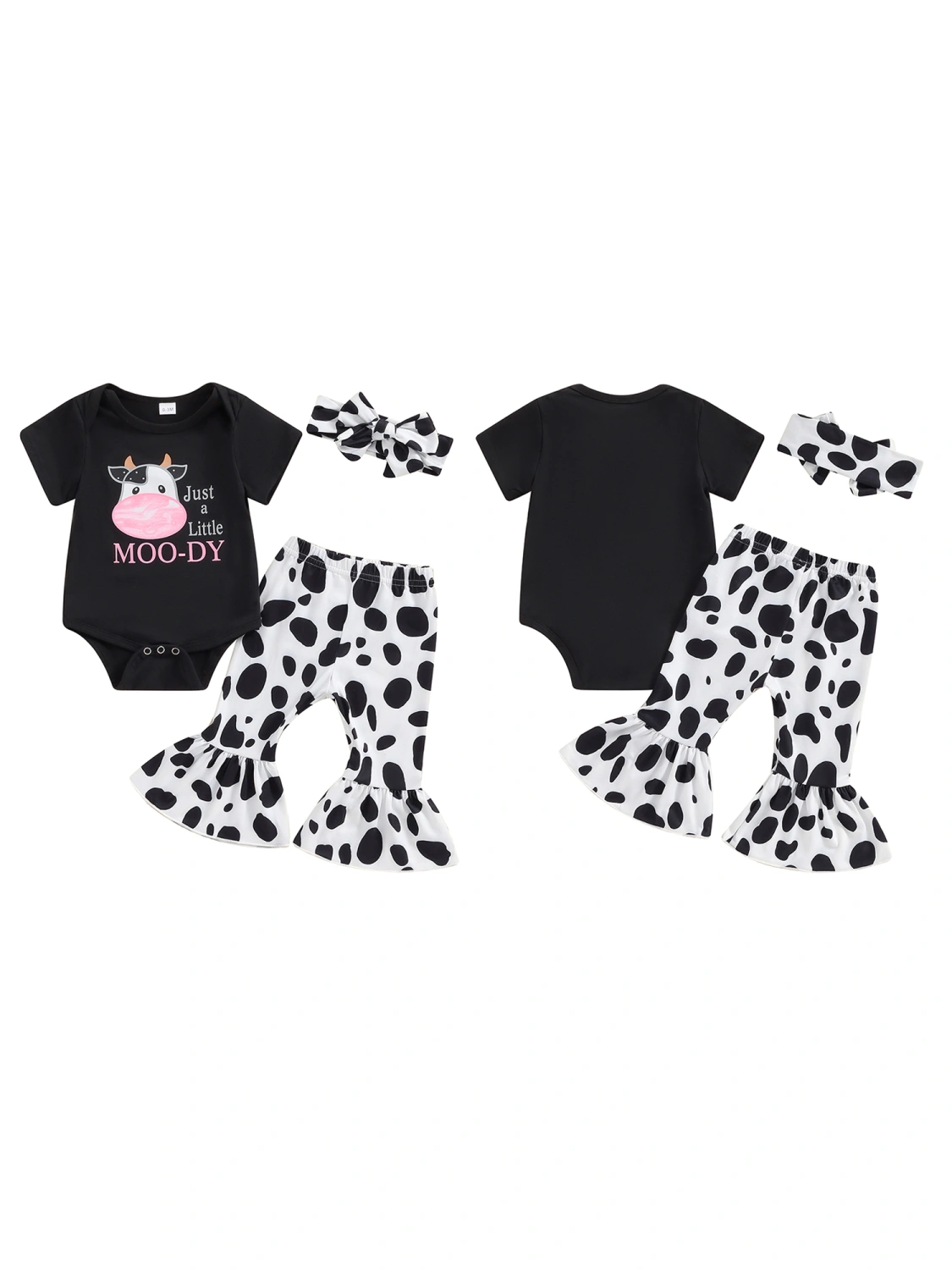 Baby Girl Summer Outfits Letter Cow Print Rompers Pants Headband