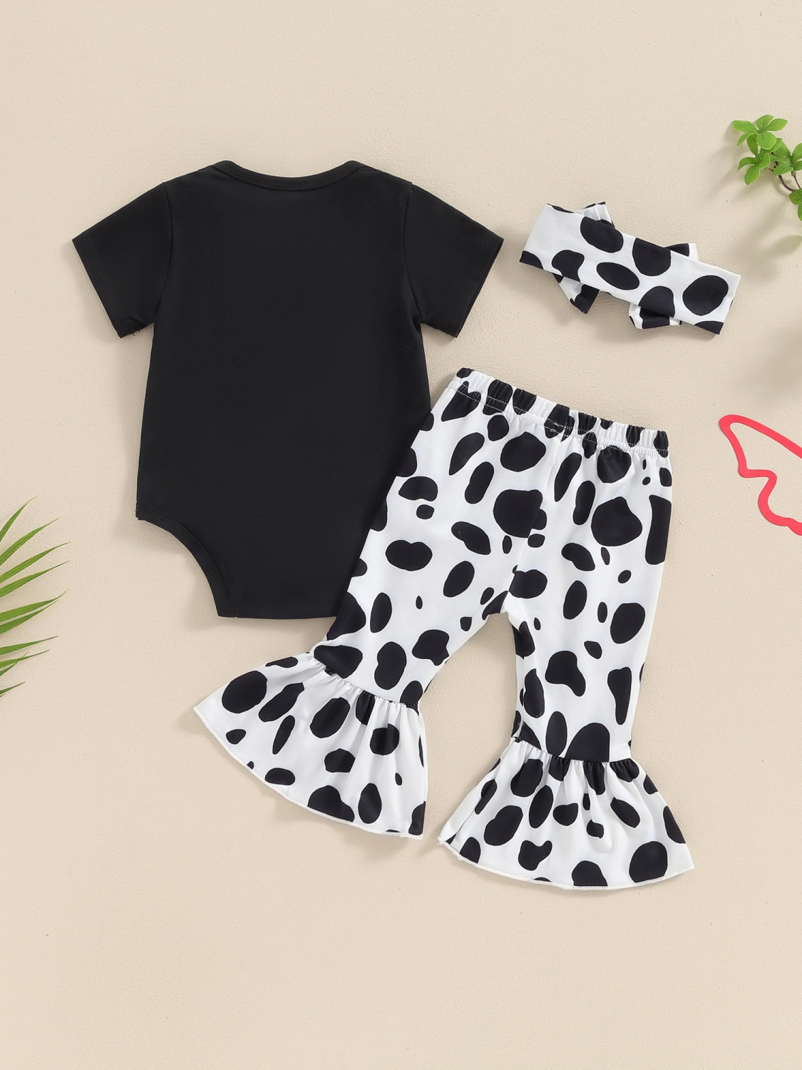 Baby Girl Summer Outfits Letter Cow Print Rompers Pants Headband