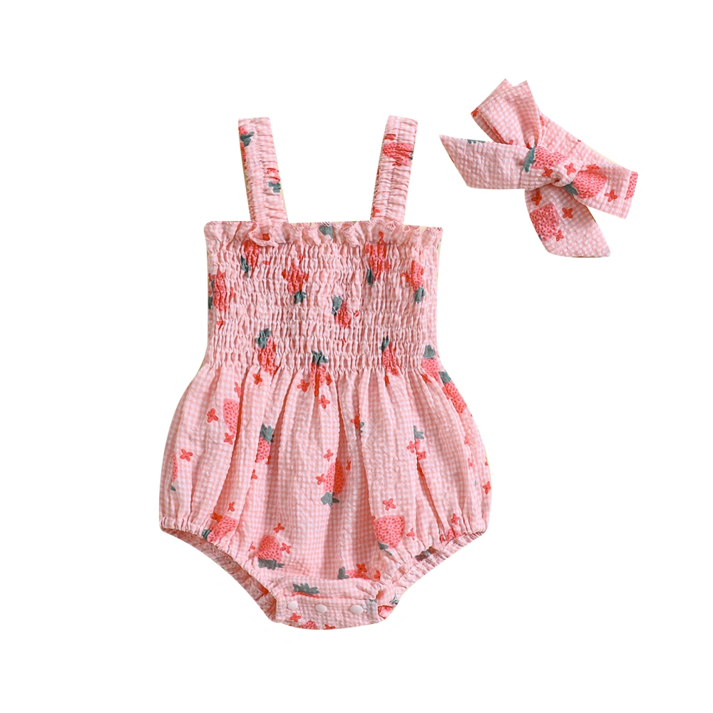 Girl Summer Jumpsuit Strawberry Print Sleeveless Romper and Headband