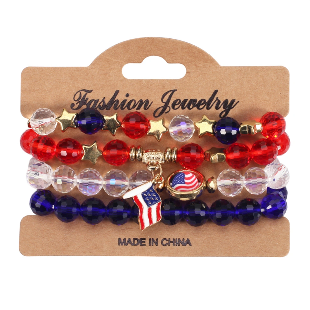 3Pcs/4Pcs Elastic Beaded Bracelets Sets Stackable Multilayered Patriotic Jewelry