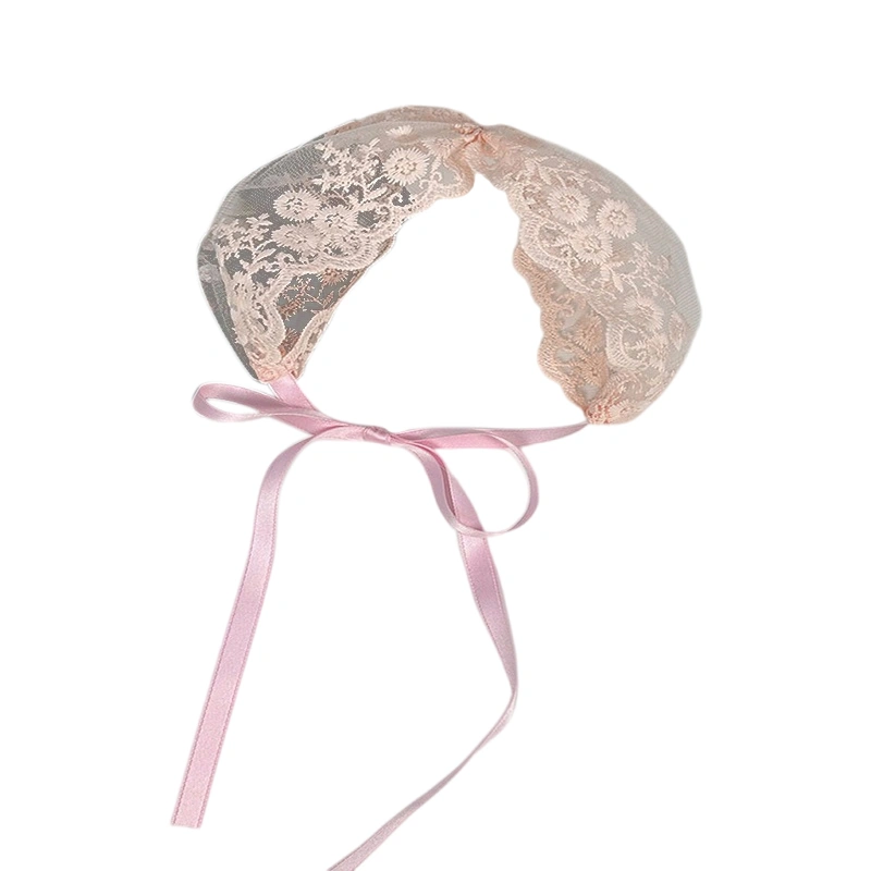 Women's Lace Headband French Flower Embroidery Tie-Up Bow Hairband 