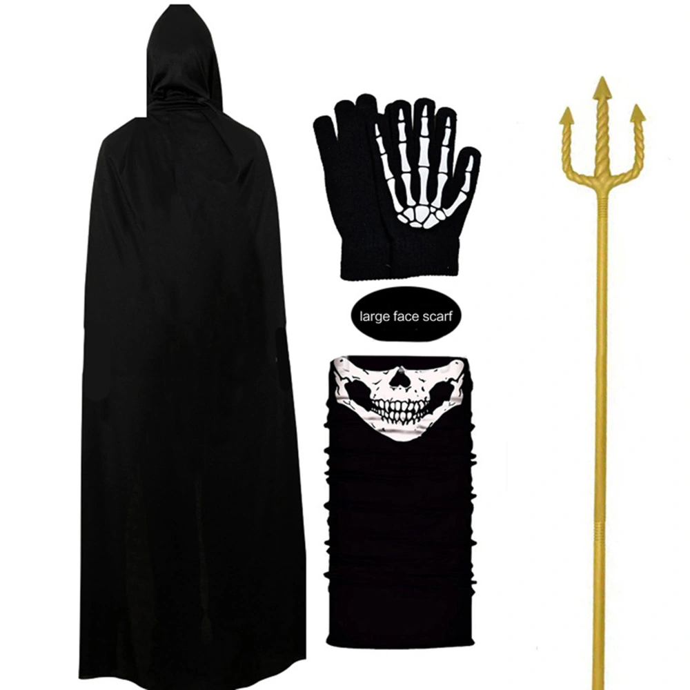 Halloween Grim Reaper Costume Deluxe Cloak Gloves Scythe Set