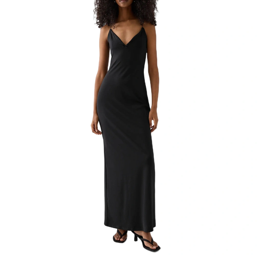 Women Long Evening Dress Sleeveless V Neck Spaghetti Strap Dress