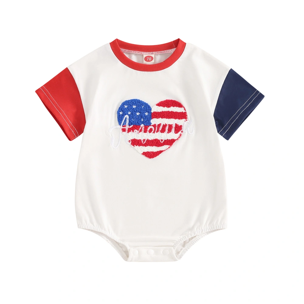 Baby 4th of July Romper Star Striped Heart Embroidery Newborn Jumpsuit