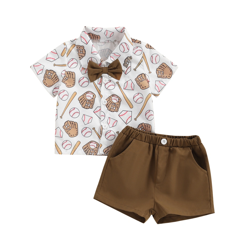 Little Boy Summer Outfit, Baseball Print Short Sleeve Tops Shorts 