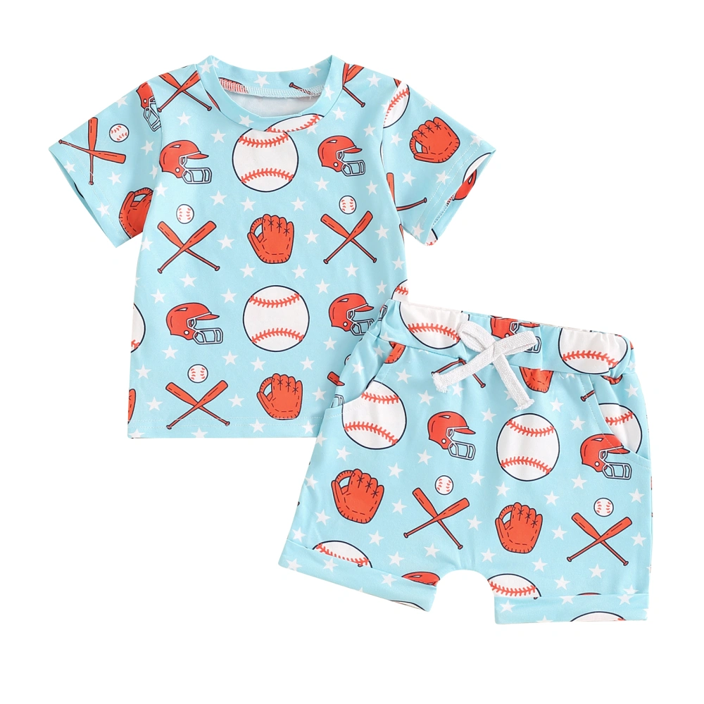 Boys Shorts Sets Short Sleeve Baseball Print Tops and Shorts Sets