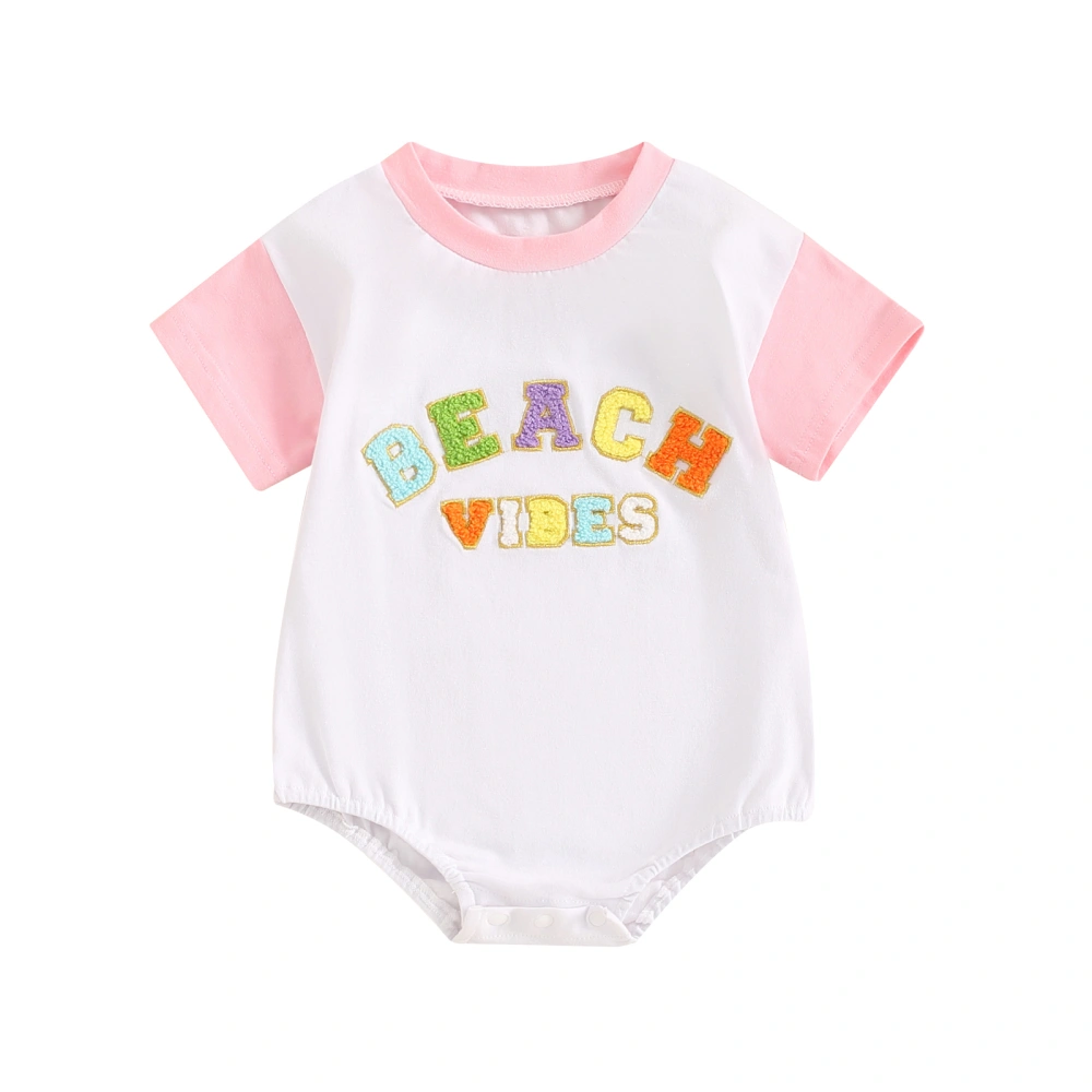 Baby Girls Summer Jumpsuit Contrast Colors Letter Embroidery Romper