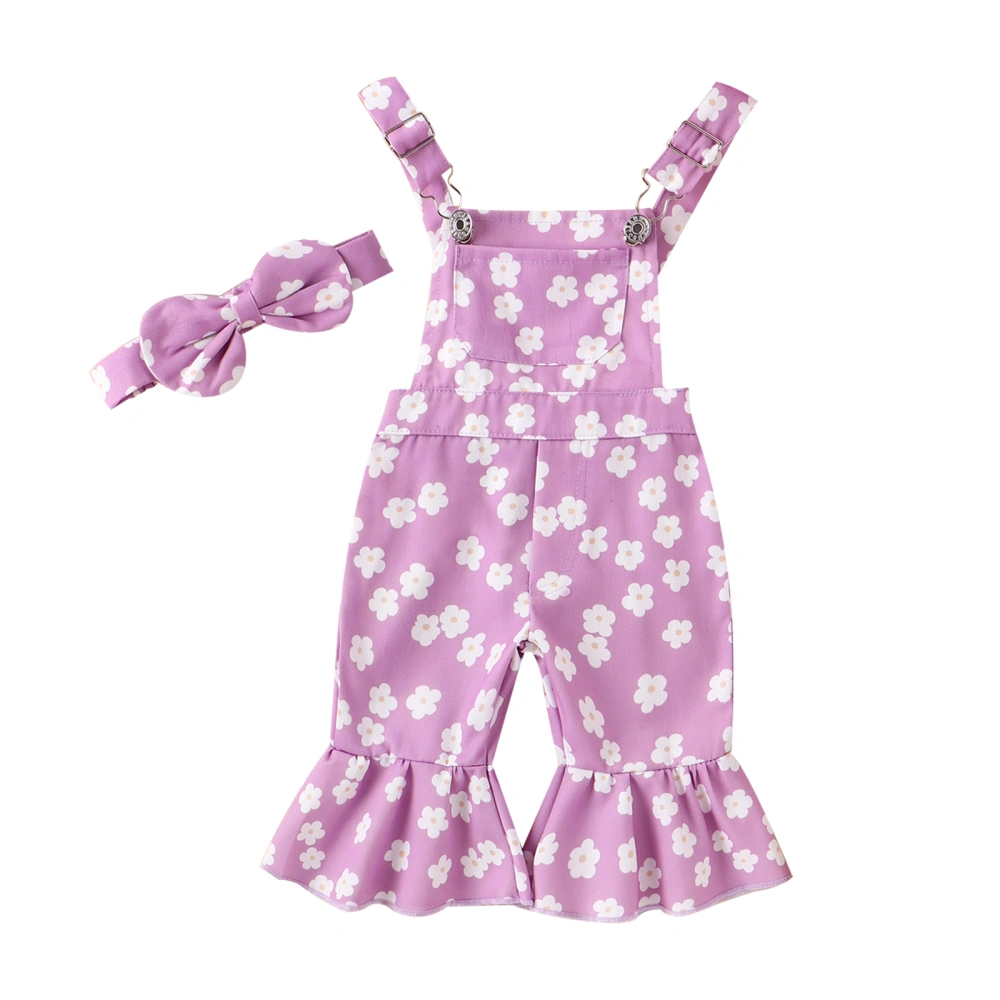 Baby Jumpsuit Sleeveless Floral Print Flare Playsuit with Headband