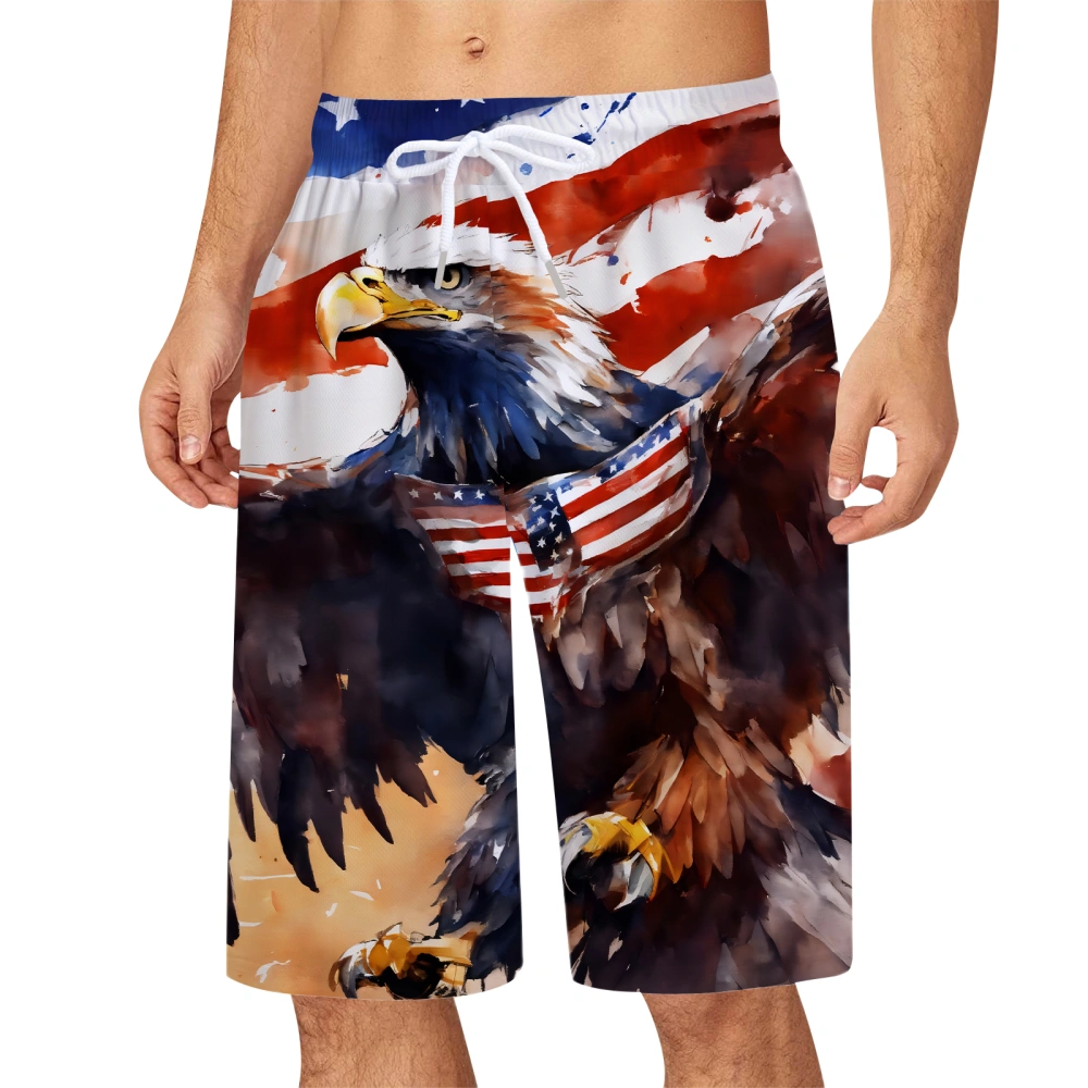 Men's 4th of July Swimming Shorts Stripe Drawstring Waist Swim Trunks 