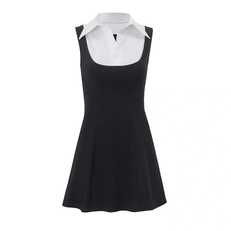 Women Mini Dress Sleeveless Contrast Color Patchwork A-line Dress