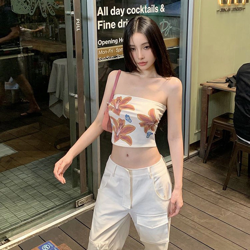 Women Crop Tube Tops Summer Floral Print Off-Shoulder Bandeau Vest 