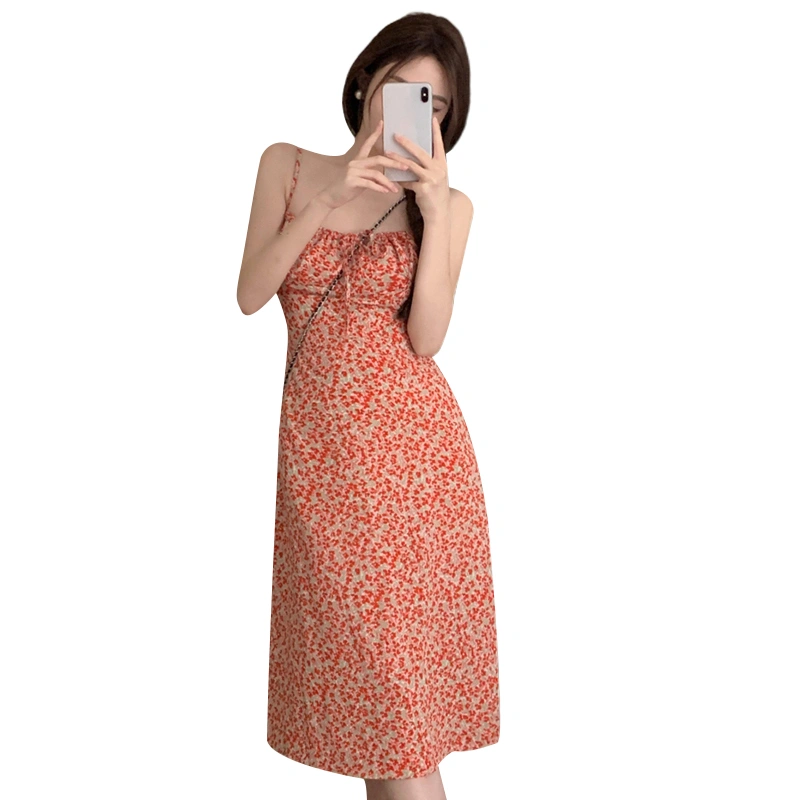 Women's Cami Dress Floral Print Spaghetti Strap Tie-Up Midi Dress