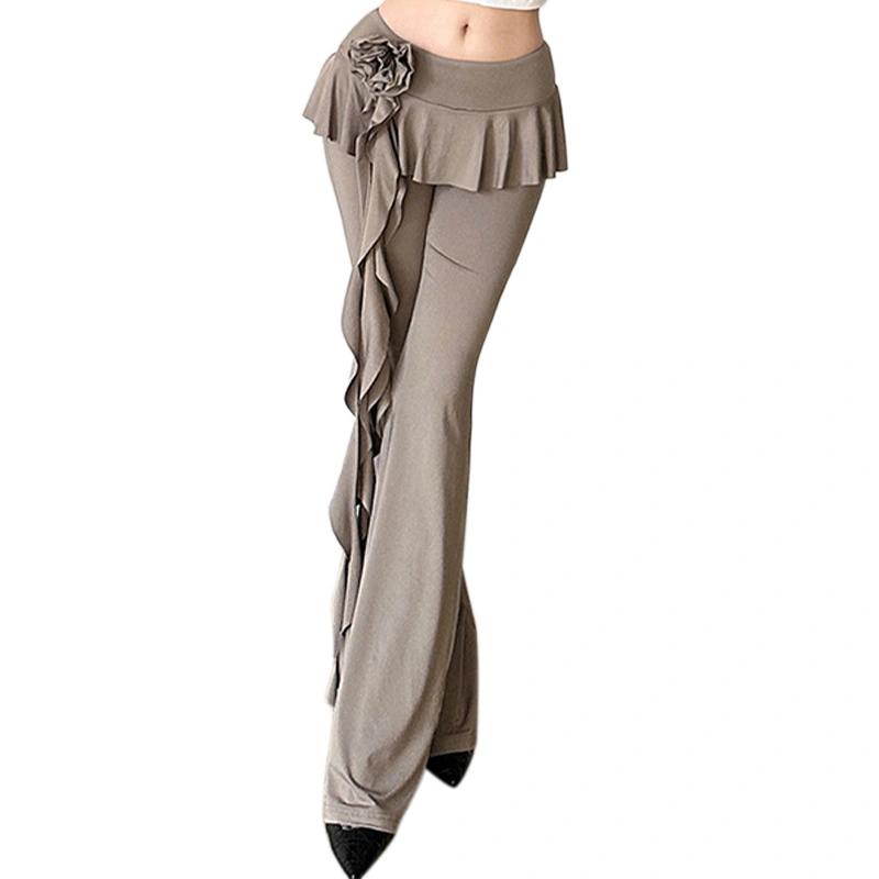 Women's Bootcut Pants Solid Color 3D Flower Track Trousers with Skirt 