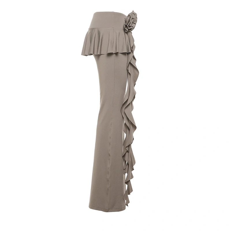 Women's Bootcut Pants Solid Color 3D Flower Track Trousers with Skirt 