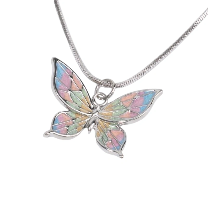 Women Butterfly Necklace, Gradient Color Pendant Necklace Jewelry Gift