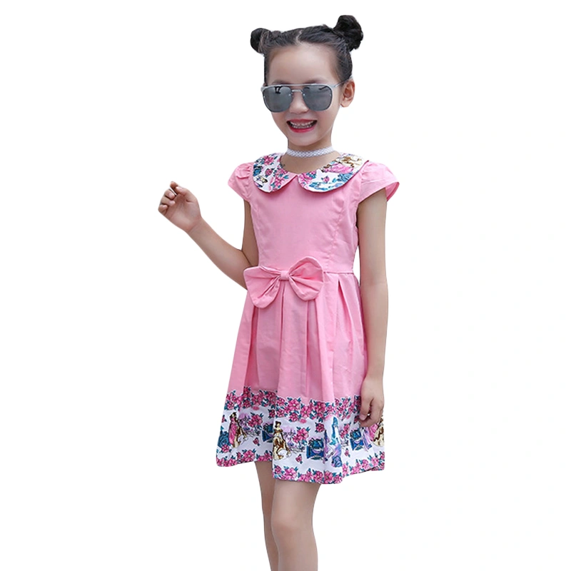 Tween Girl Summer Dress Short Sleeve Doll Collar Bow Front Dress