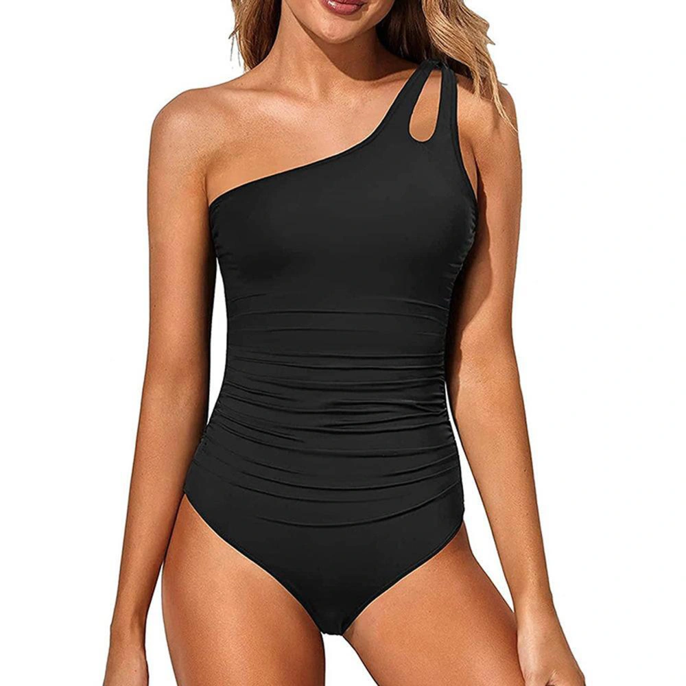 Womens Swimsuits Solid One Shoulder Slim Fit Backless Swimwear 