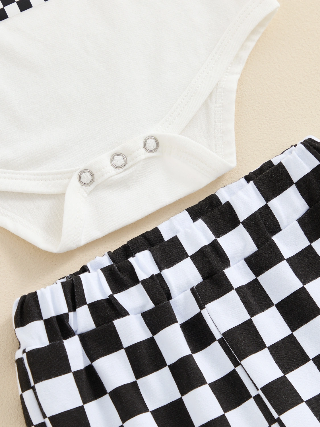 Girls Summer Outfit Letter Print Romper and Plaid Flare Pants Headband