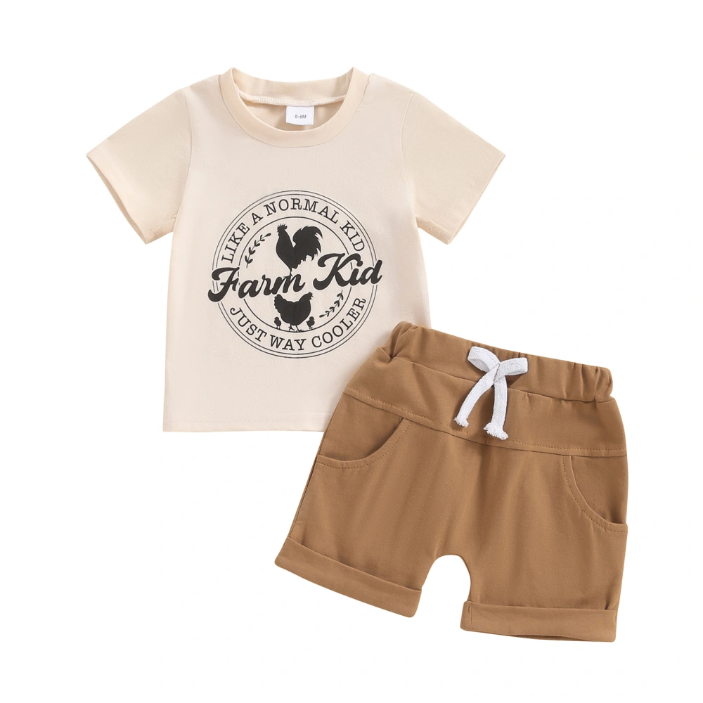 Boys Shorts Sets Short Sleeve Letter Farm Print Tops Shorts Sets