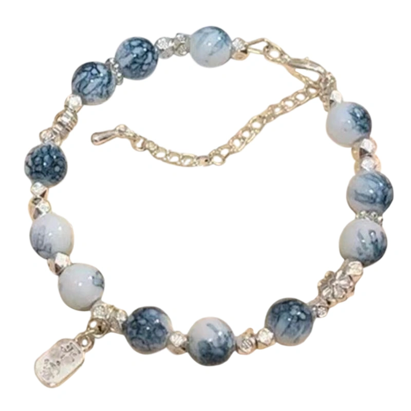 Beaded Bracelets Vintage Blue and White Porcelain Beads Bracelets