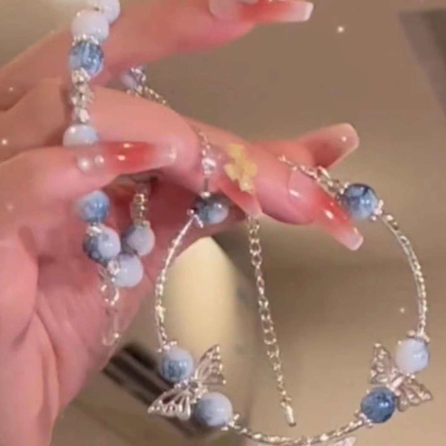 Beaded Bracelets Vintage Blue and White Porcelain Beads Bracelets