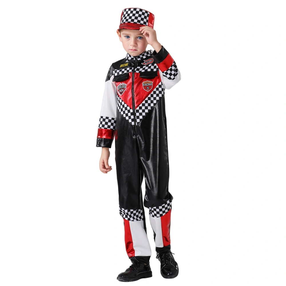 Race Car Driver Costume for Boys Long Sleeve Jumpsuit Hat Set