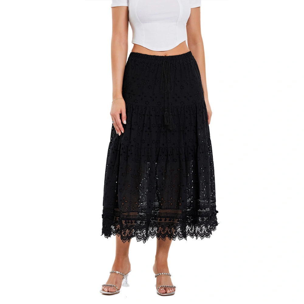 Women's Long Skirts Hollow-Out Elastic Waist Skirts A-line Skirts