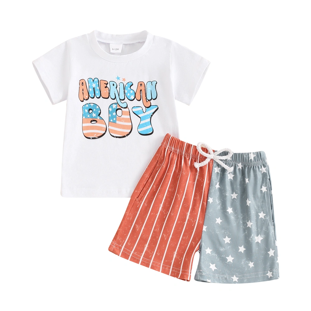 Boy 4th of July Outfit Letter Print Short Sleeve T-Shirt Star Shorts