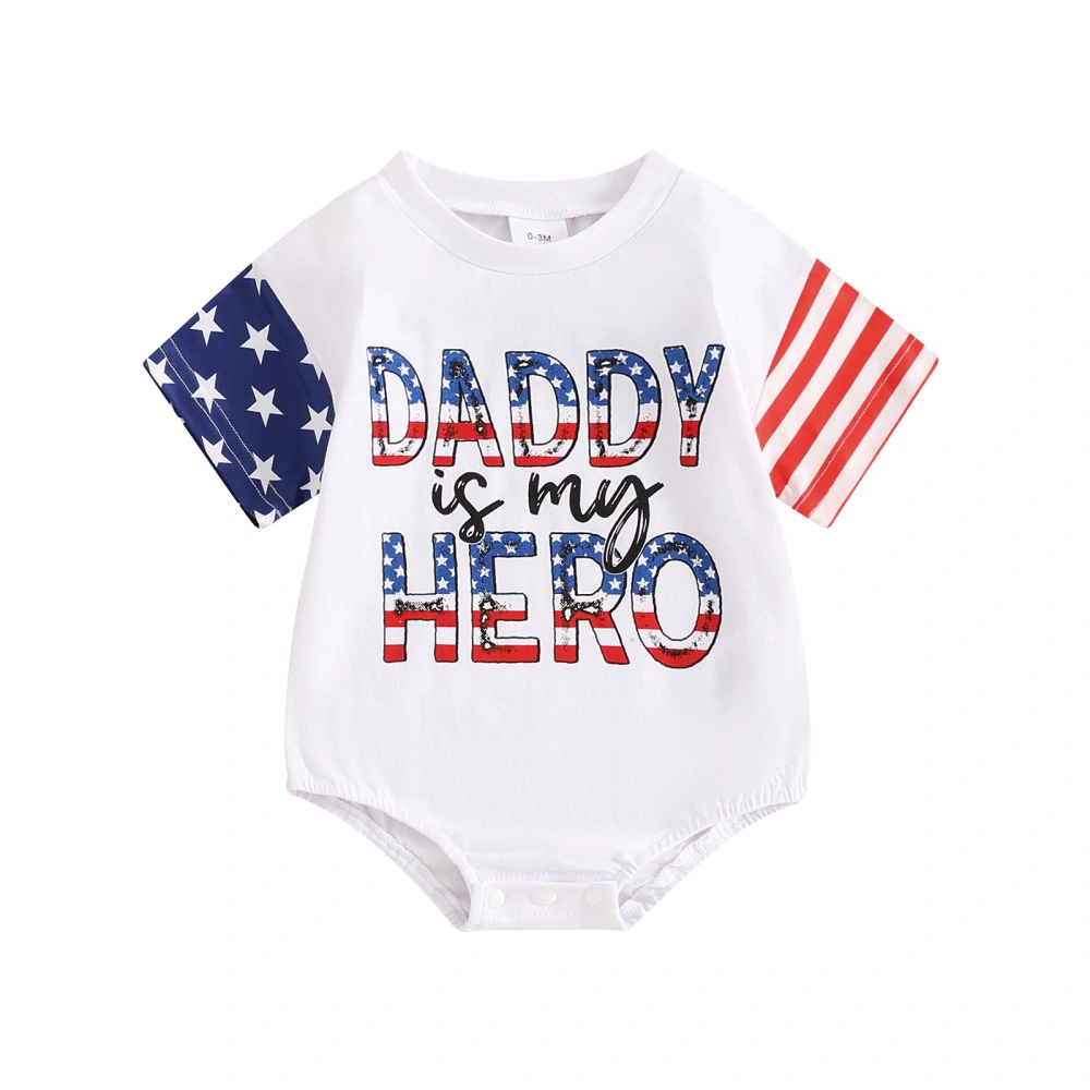 Baby Girls Boys Romper, Short Sleeve Crew Neck Letters Print Bodysuit