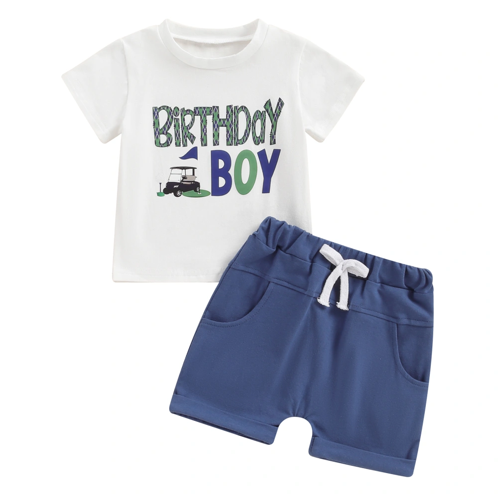 Baby Boy Summer Outfits Short Sleeve Golf Cart Print T-Shirt + Shorts