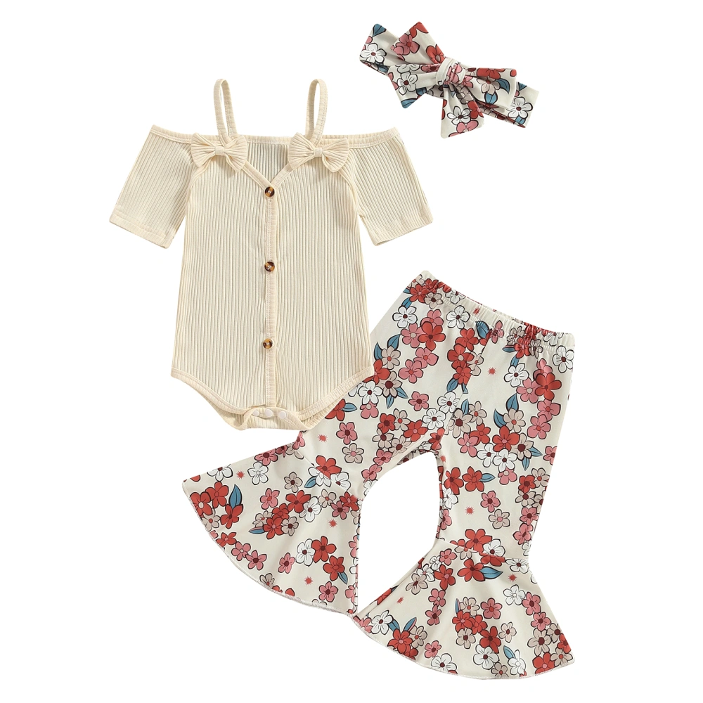 Baby Girls Outfits Off Shoulder Romper + Flare Pants + Headband