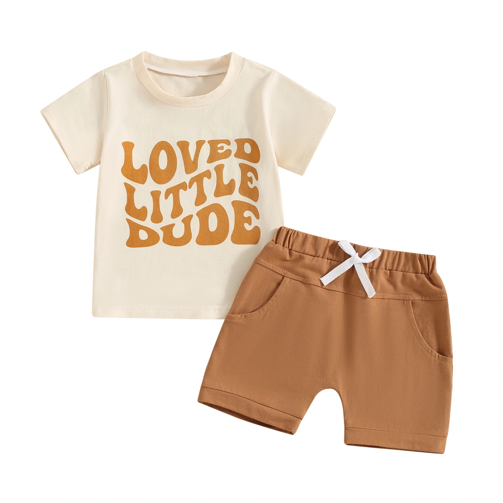 Boy Shorts Sets Short Sleeve Letter Print Tops and Drawstring Shorts