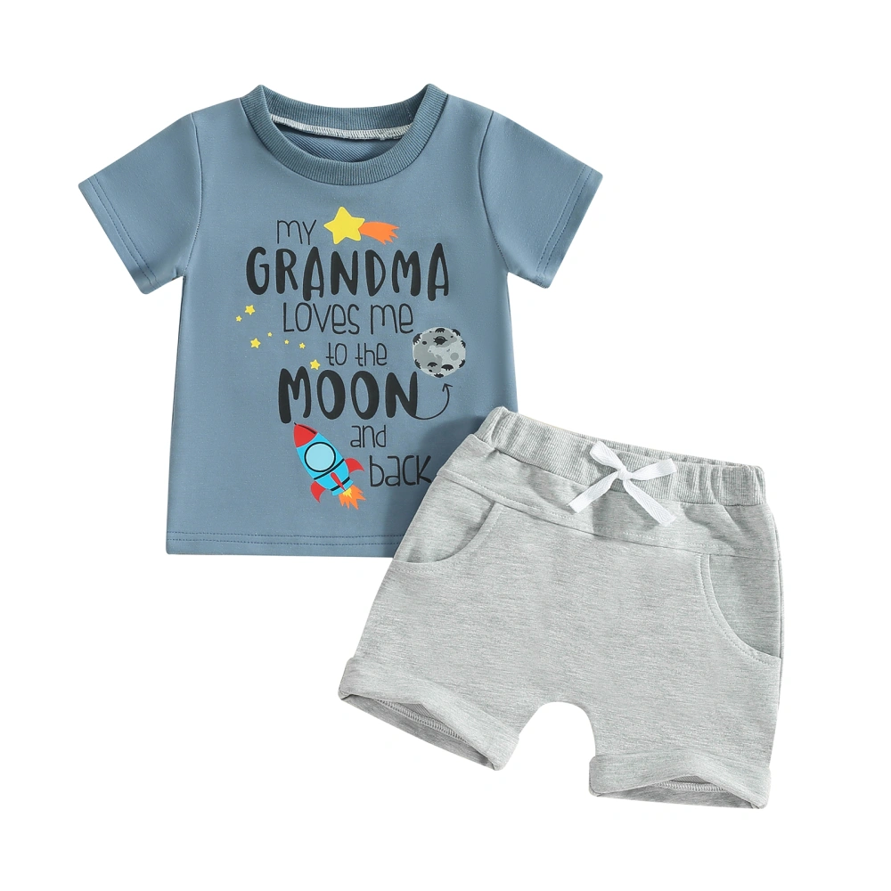 Toddler Boys Summer Outfits Letter Rocket Print Tops Shorts Set