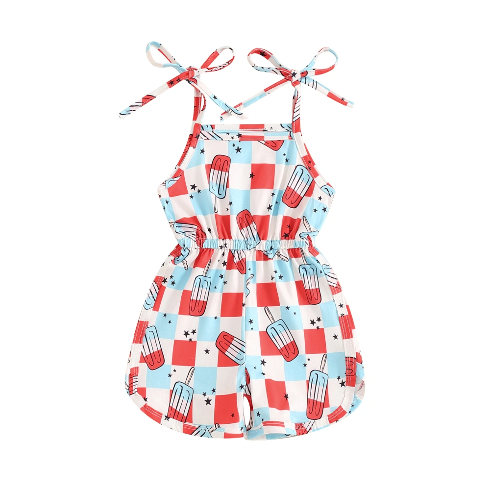 4th of July Baby Rompers Overalls Stars Ice Cream Print Jumpsuit