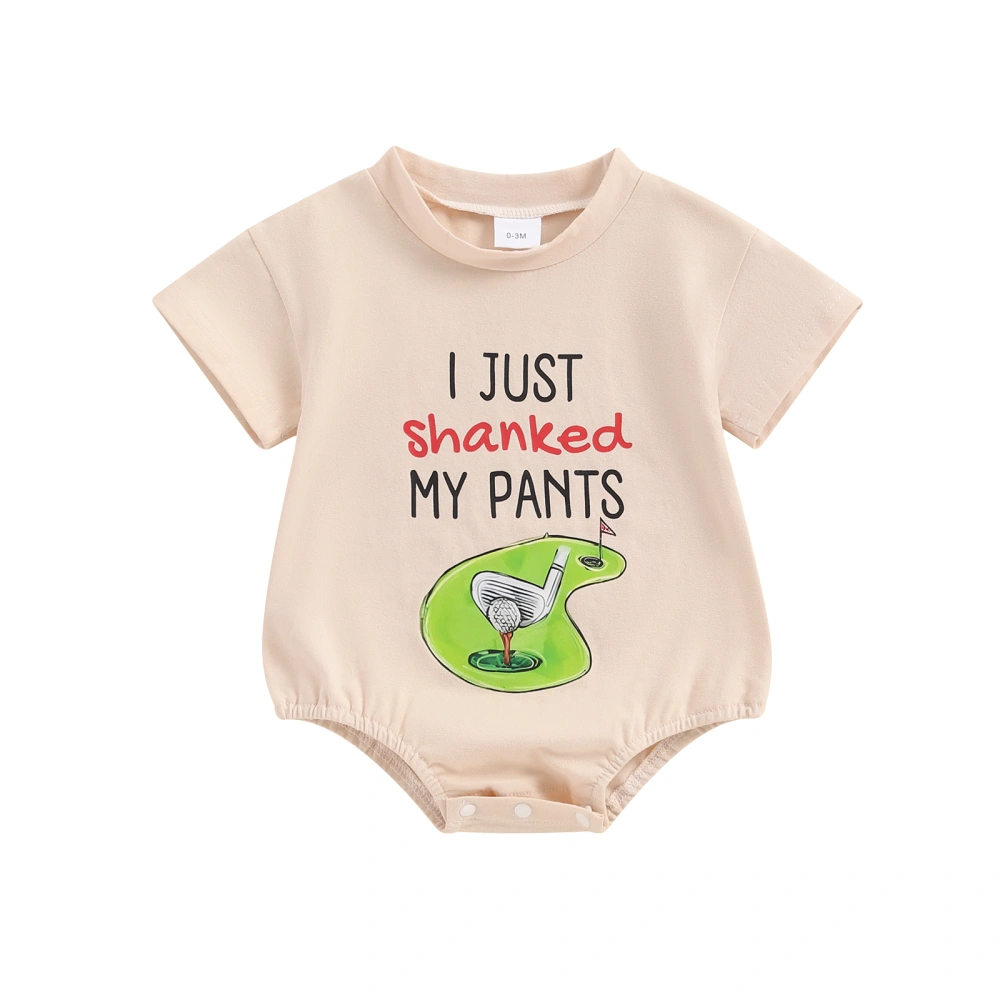 Baby Romper Short Sleeve Crew Neck Letter Golf Print Casual Playsuit