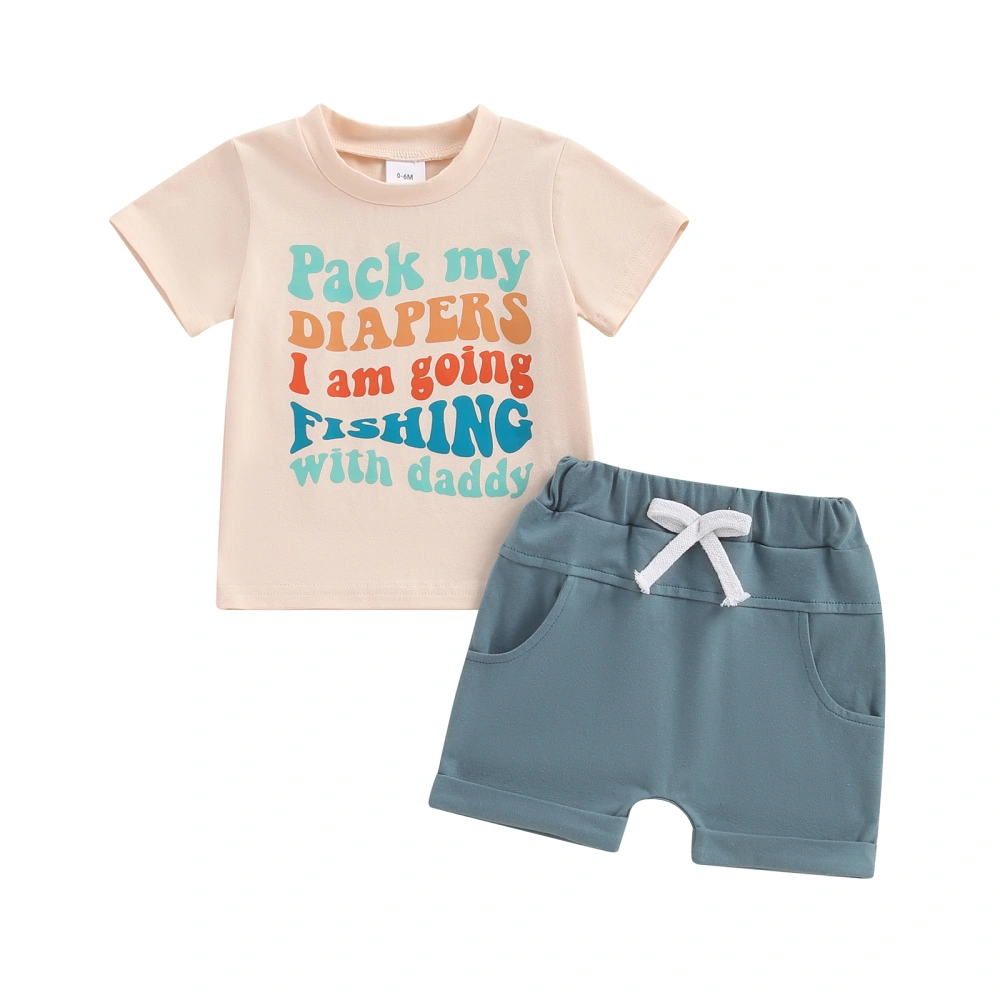 Baby Boys Shorts Set, Short Sleeve Letters Print T-shirt with Shorts