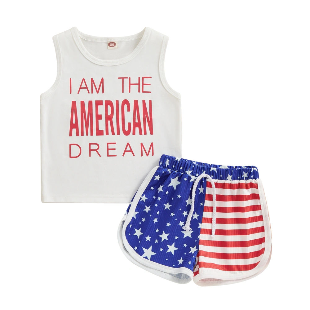 4th of July Toddler Boys Outfits Letter Print Tank Tops Print Shorts