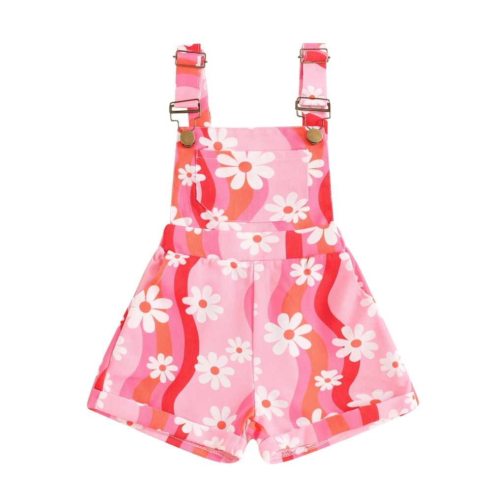 Toddler Girls Overalls Farm Daisy Print Sleeveless Straps Shortall