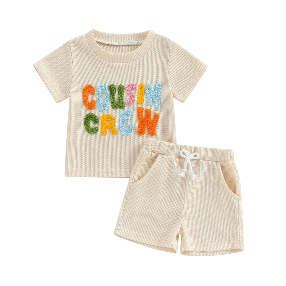 Toddler Summer Outfits Colorful Fuzzy Letter Embroidery Tops Shorts