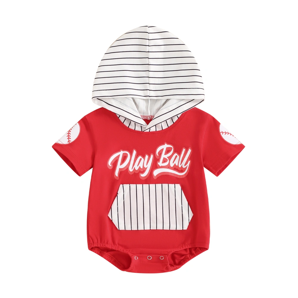 Baby Boys Jumpsuit Striped Letter Baseball Print Hooded Romper