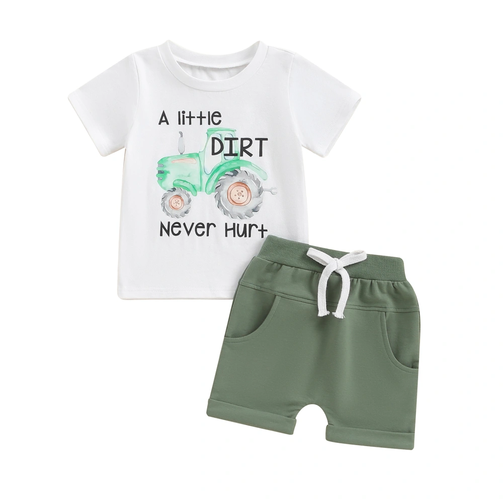 Baby Boy Summer Outfits Short Sleeve Tractor Print Tops + Shorts Set