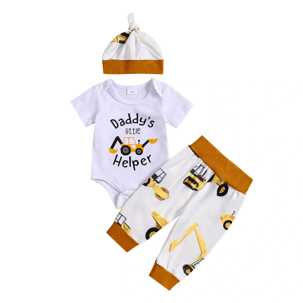 Baby Boy Summer Outfit Letter Print Romper and Digger Print Pants Hat 