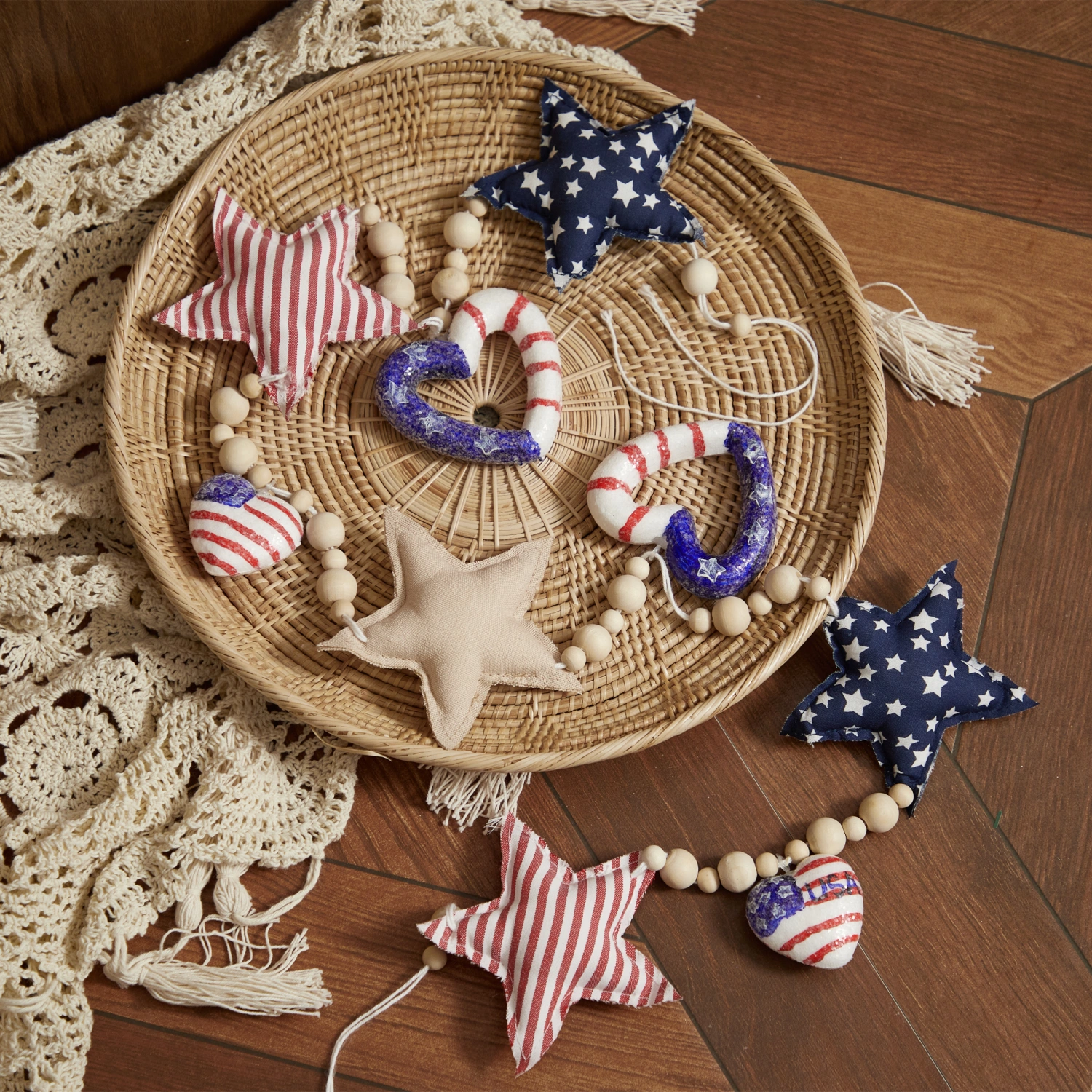 Patriot Beads Garland 4th of July Decorations Red White Blue Banner