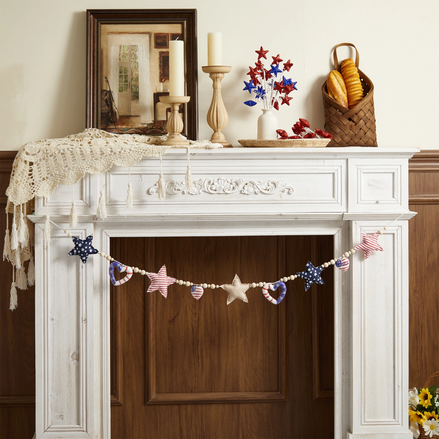 Patriot Beads Garland 4th of July Decorations Red White Blue Banner