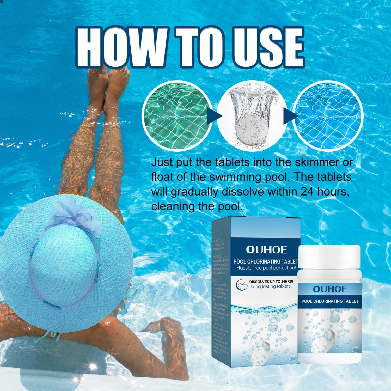 Pool Chlorine Tablets 100 Pcs Odor Free Water Cleaning Tablets