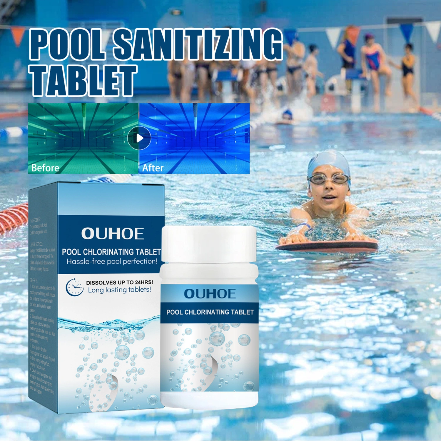 Pool Chlorine Tablets 100 Pcs Odor Free Water Cleaning Tablets