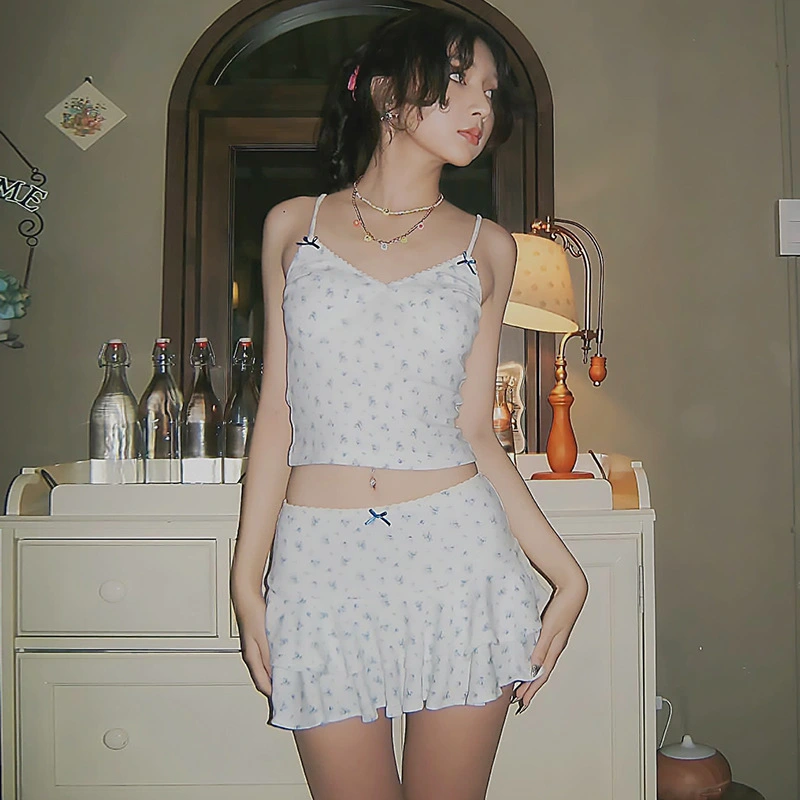 Women Floral Mini Skirt Casual Summer Layered Ruffled A-Line Skirt