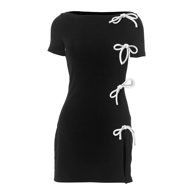 Women's Bodycon Mini Dress Short Sleeve Round Neck Bow Front Dress