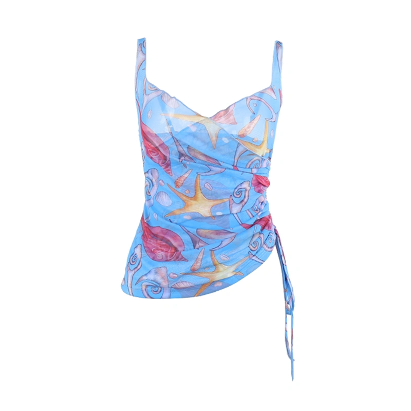 Women Crop Camisoles Starfish Shell Print Spaghetti Strap Tank Tops